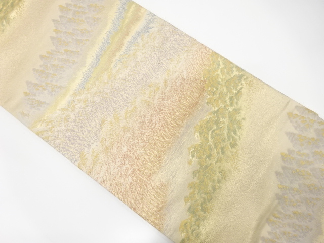 JAPANESE KIMONO / ANTIQUE FUKURO OBI / SILK / WOVEN TREE & PAMPAS GRASS